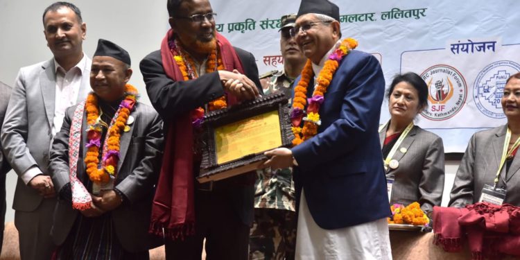 MD Abdur Rahman Secretary General SAARC journalist forum honoured for his contribution on mother tounge journalism